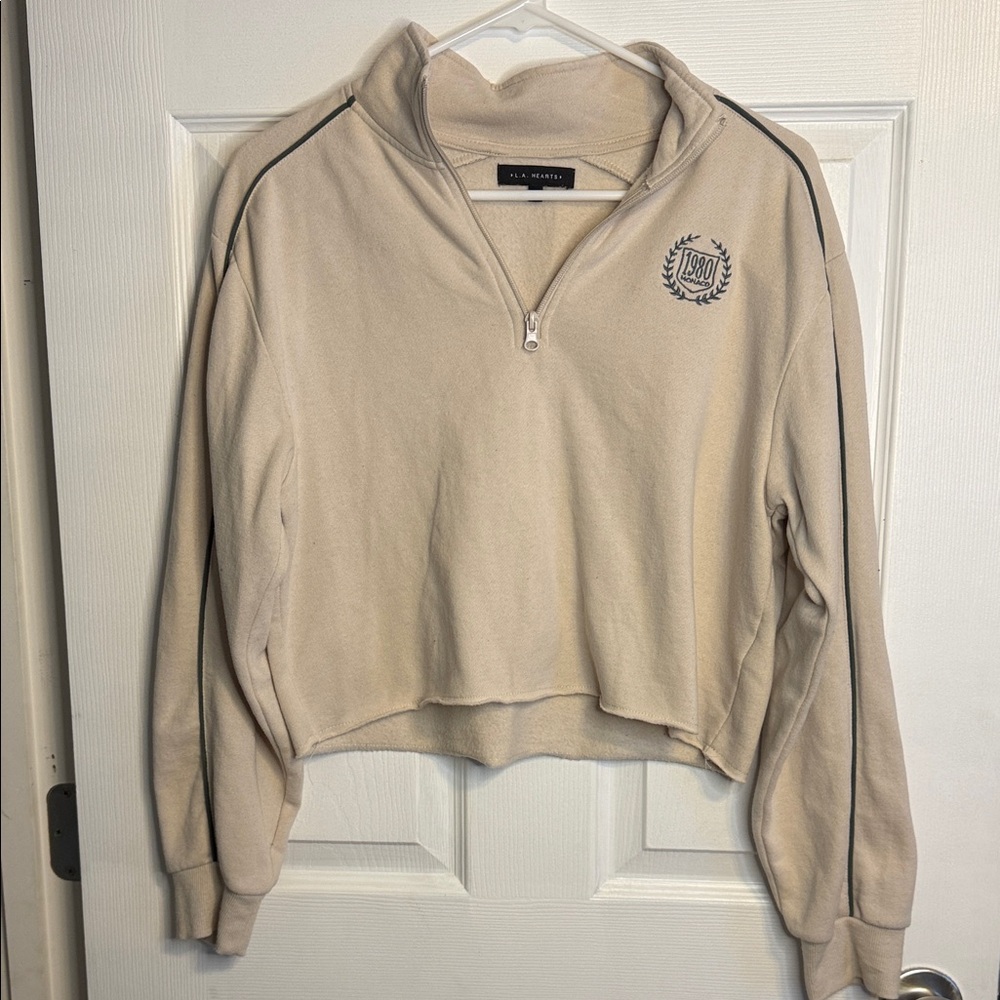 La Hearts Women's Cream Quarter-Zip Sweater